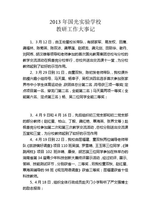 2013年国光实验学校教研工作大事记