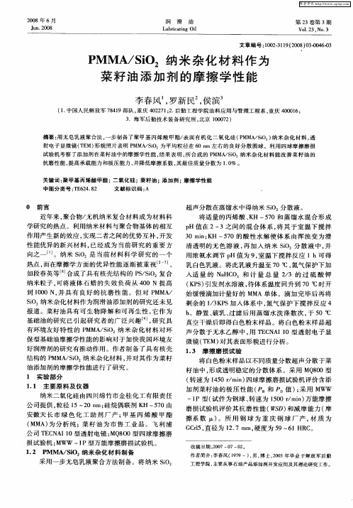 PMMA／SiO2纳米杂化材料作为菜籽油添加剂的摩擦学性能