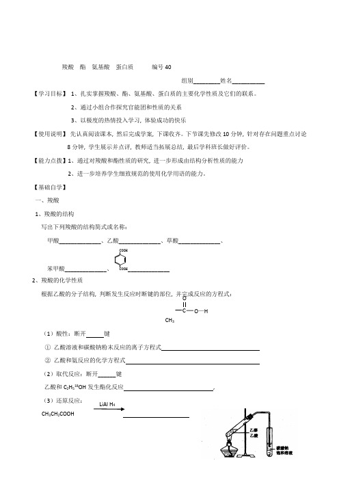 高三一轮原创化学学案：40羧酸  酯  氨基酸  蛋白质  (含答案)