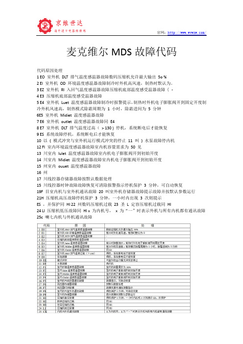 麦克维尔MDS故障代码