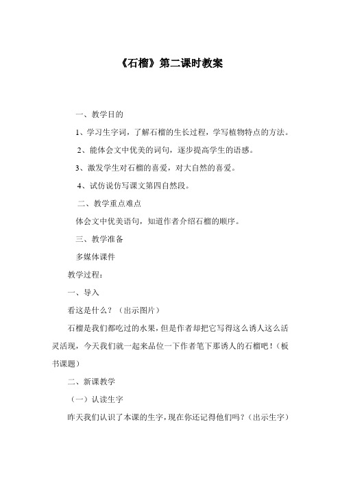《石榴》第二课时教案