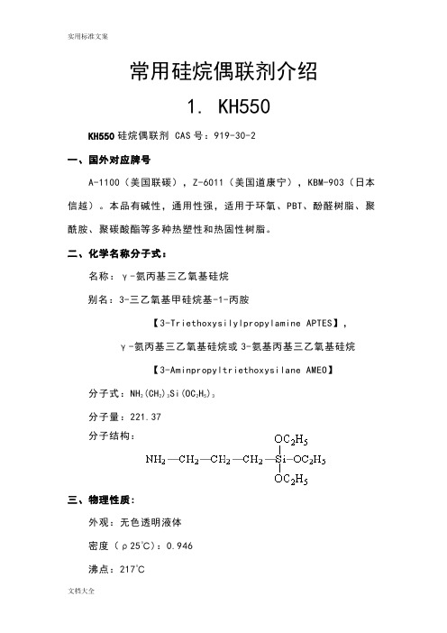 常用硅烷偶联剂介绍