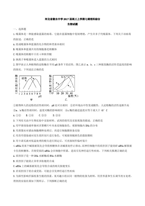 【全国百强校】河北省衡水中学2017届高三上学期第七次调研测试理综生物试题