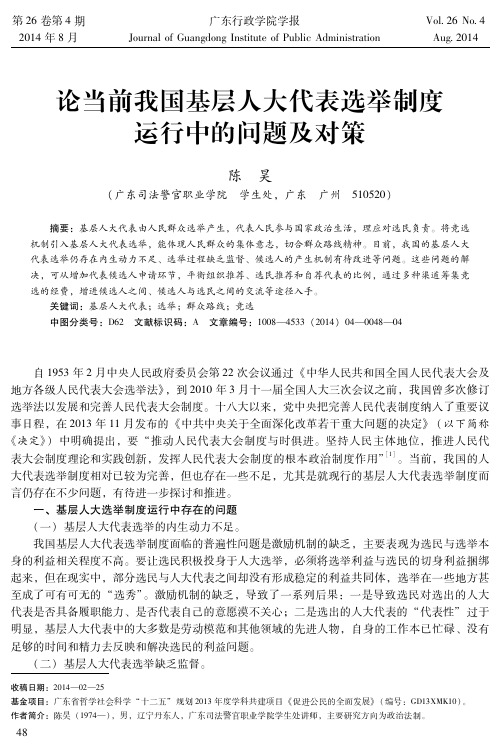 论当前我国基层人大代表选举制度运行中的问题及对策