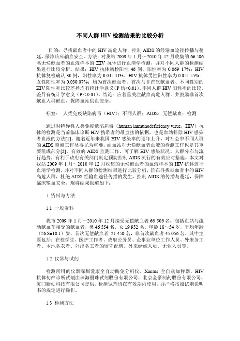 不同人群HIV检测结果的比较分析