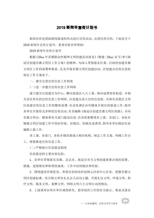 2019新闻年宣传计划书