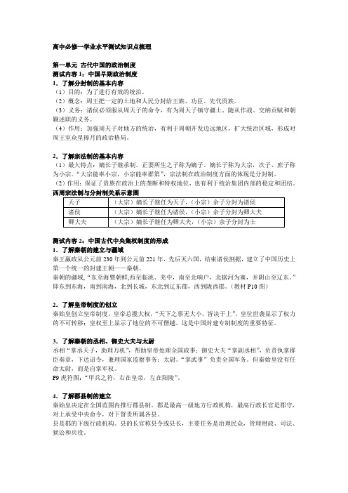 高中历史必修一学业水平测试知识点梳理.