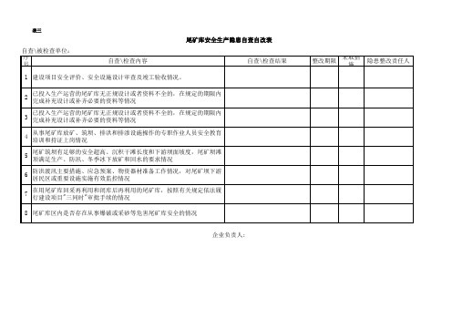 尾矿库安全生产隐患自查自改检查表