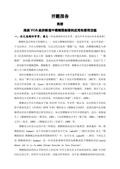浅谈VOA经济新闻中模糊限制语的应用和语用功能【开题报告】
