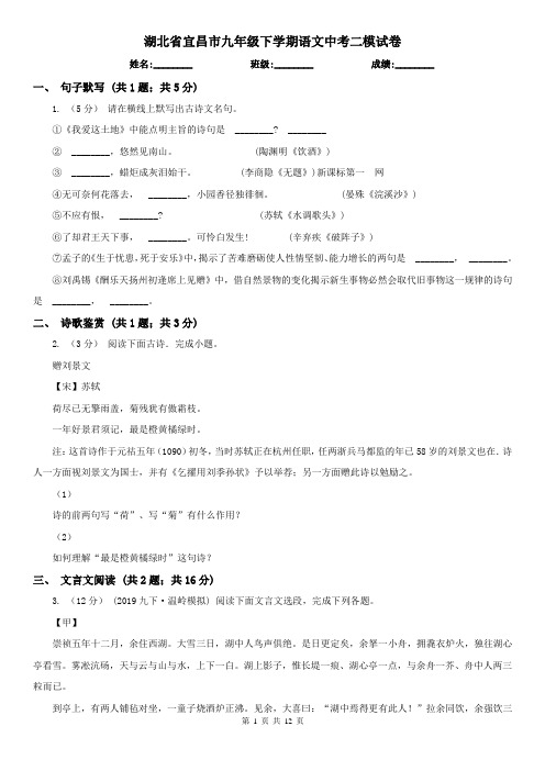湖北省宜昌市九年级下学期语文中考二模试卷