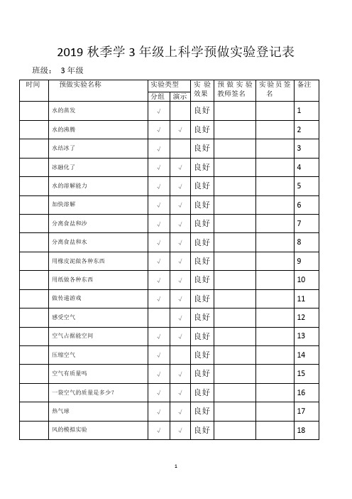 三年级、科学预做实验登记表ok