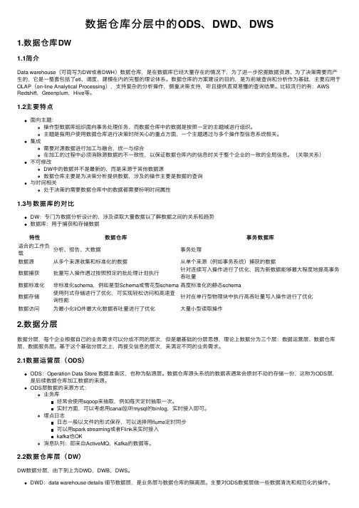 数据仓库分层中的ODS、DWD、DWS