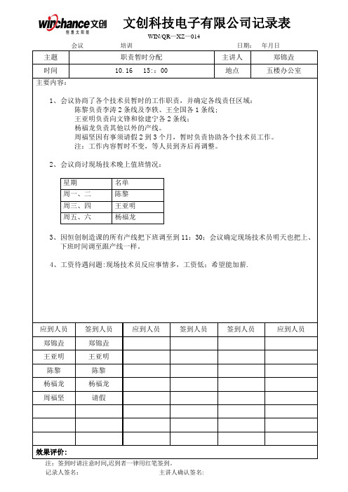 培训、会议记录表