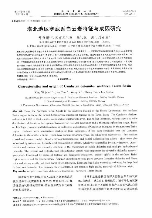 塔北地区寒武系白云岩特征与成因研究