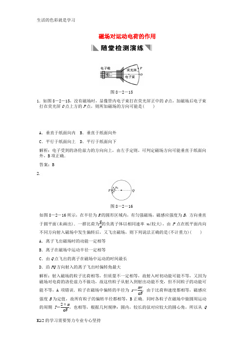 [推荐学习]届高考物理一轮复习随堂练习 磁场对运动电荷的作用 新人教版