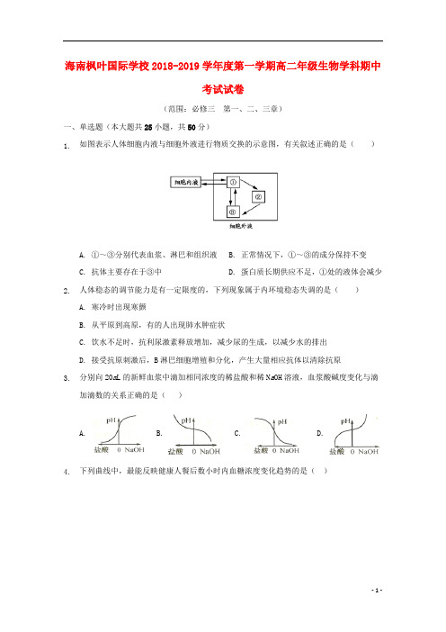 海南省海南枫叶国际学校2018_2019学年高二生物上学期期中试题