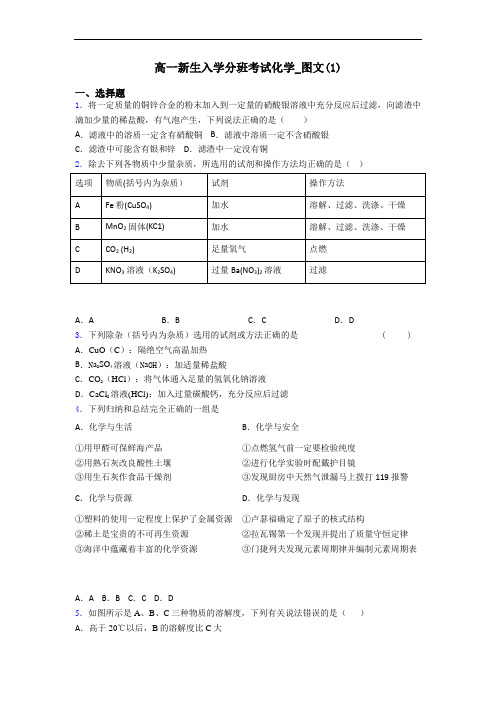 高一新生入学分班考试化学_图文(1)