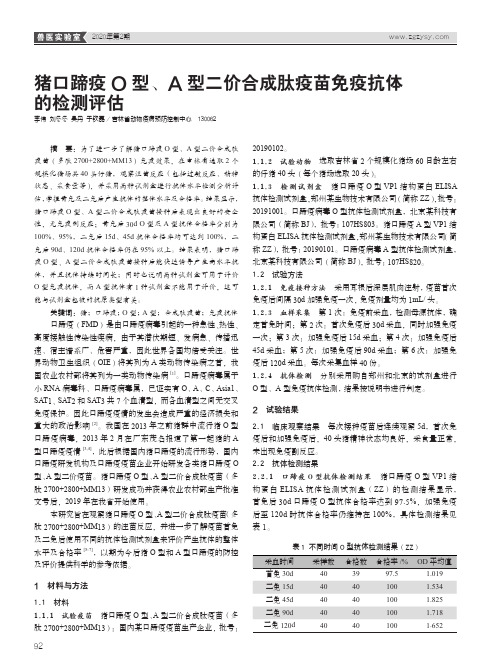 猪口蹄疫o型、a型二价合成肽疫苗免疫抗体的检测评估