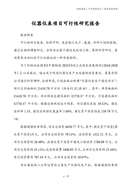 仪器仪表项目可行性研究报告