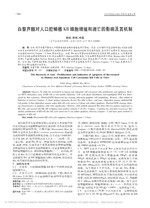 白黎芦醇对人口腔鳞癌KB细胞增殖和凋亡的影响及其机制_杨征