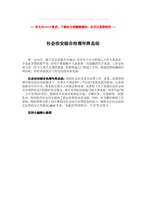 2018年社会治安综合治理年终总结word版本 (1页)