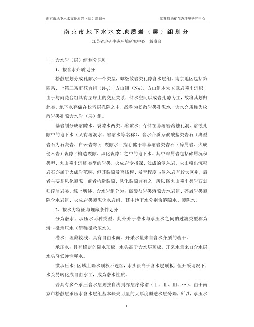 南京市地下水水文地质岩(层)组划分