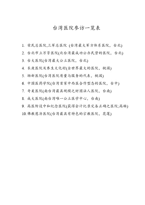台湾医院参访一览表1