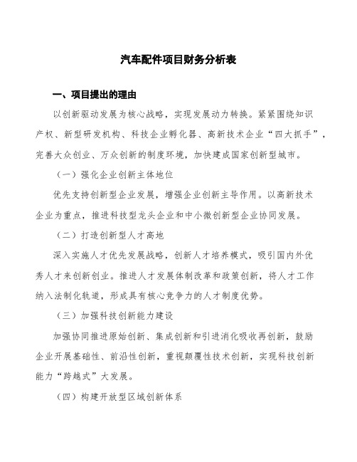 汽车配件项目财务分析表