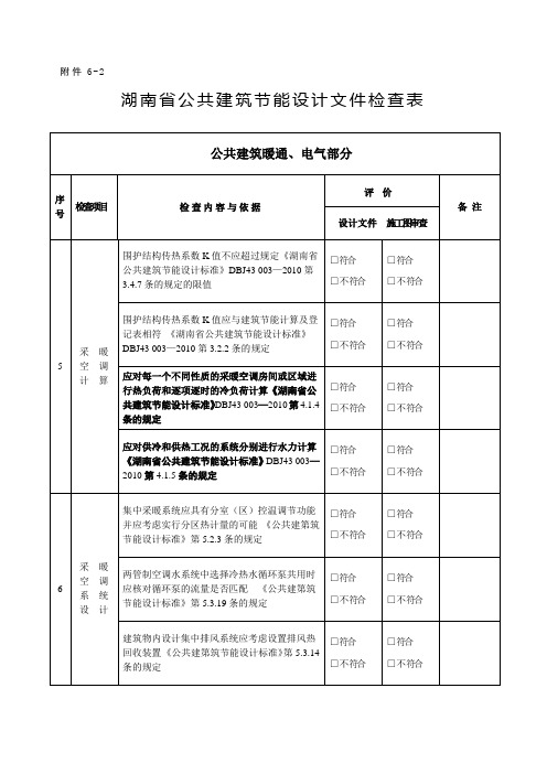 湖南省公共建筑节能设计文件检查表