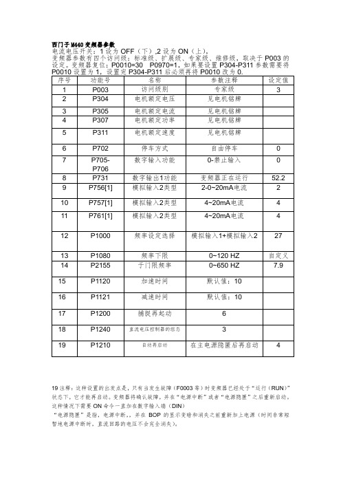 西门子M440变频器参数
