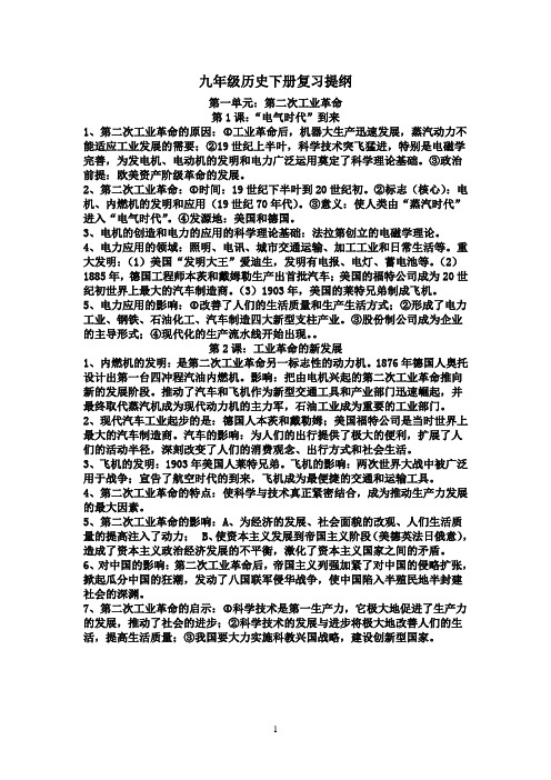 华东师大版：九年级历史下册复习提纲