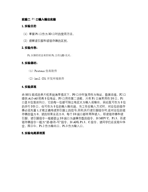 单片机 P1口输入输出实验.