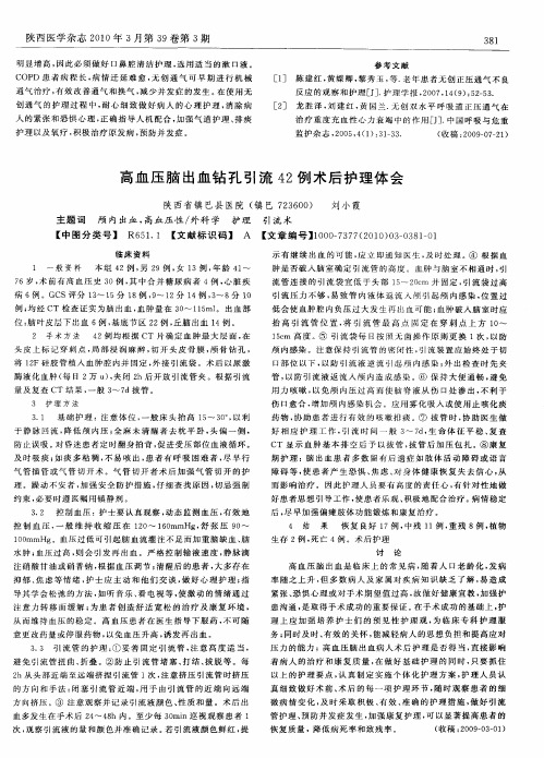 高血压脑出血钻孔引流42例术后护理体会