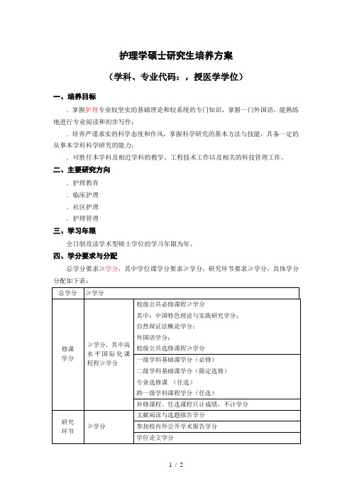 护理学硕士研究生培养方案