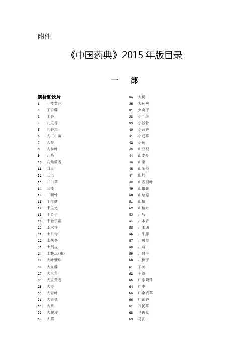 《中国药典》2015年版目录