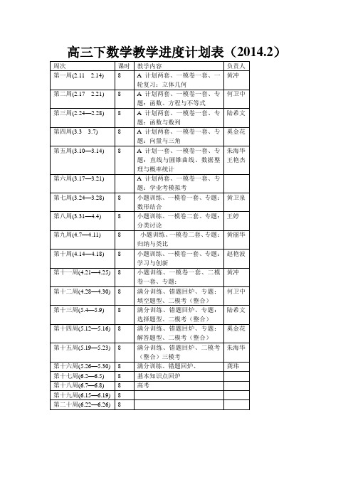 高三下数学教学进度计划表