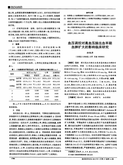 血压调控对高血压脑出血早期血肿扩大的影响临床研究