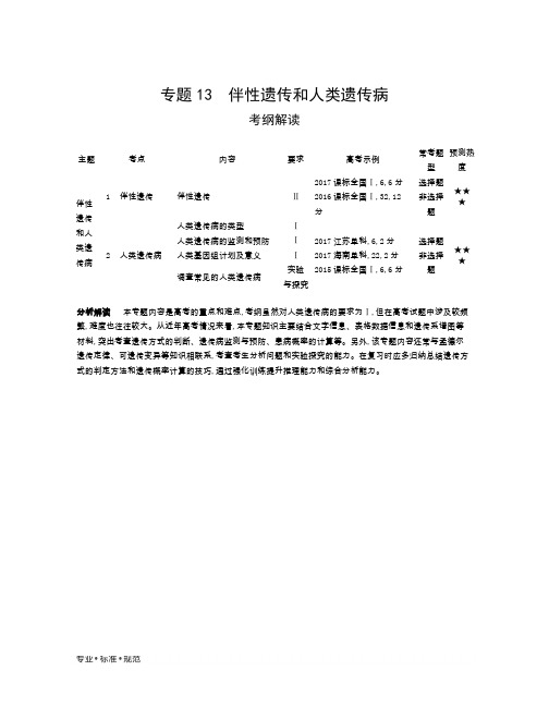 【2020高考生物】伴性遗传和人类遗传病(考点复习)