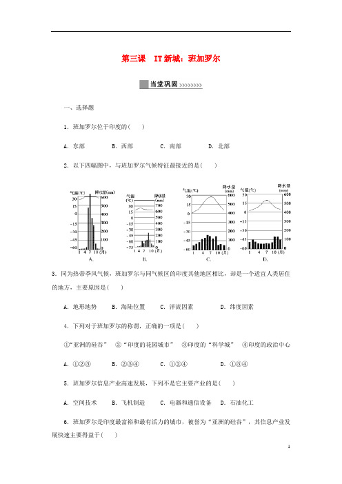 人教版七上历史与社会第四单元文明中心_城市4.3IT新城：班加罗尔同步练