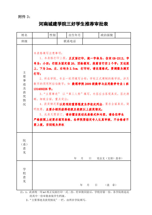 2019年校级三好学生、优秀学生干部和优秀班集体推荐审批表