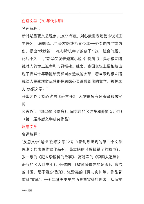 中国现代文学史大二下期重点考点