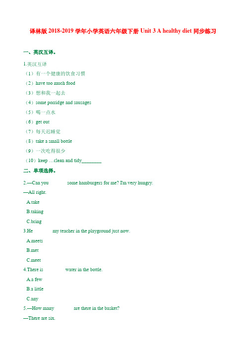 最新译林版六年级下册英语   Unit 3 同步练习(7)