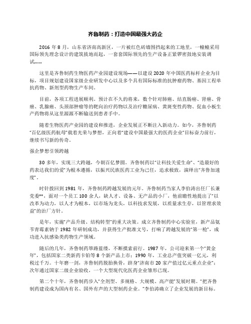 齐鲁制药：打造中国最强大药企