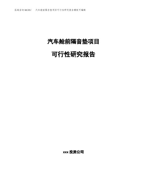 汽车舱前隔音垫项目可行性研究报告模板可编辑