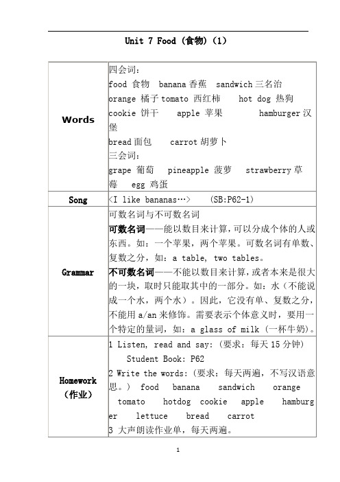 朗文新派少儿英语基础级第7单元知识点