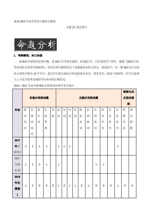 专题13 语法填空冲关秘笈-备战2018年高考英语大题冲关