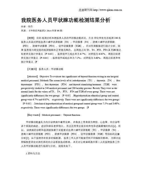 我院医务人员甲状腺功能检测结果分析
