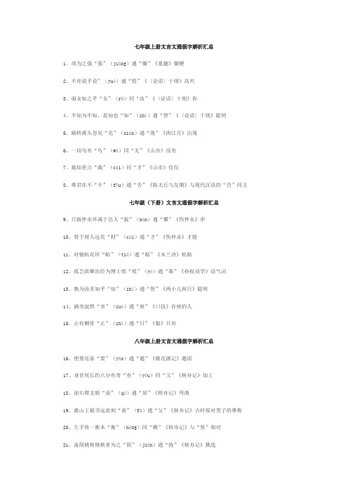 上海中考文言文通假字