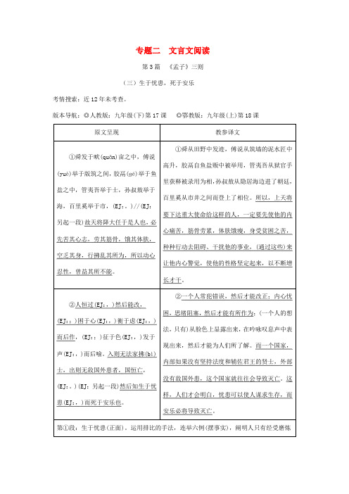 2018年中考语文总复习第二部分古诗文积累与阅读专题二文言文阅读第3篇孟子三则三生于忧患死于安乐原文呈现7