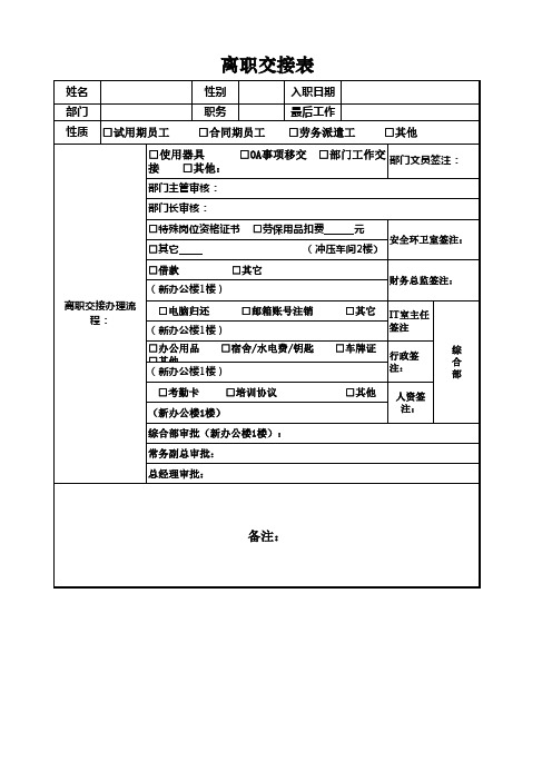 离职交接表EXCEL模板